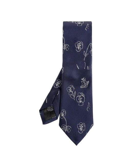 Vivienne Westwood Blue Floral-Embroidered Orb Tie for men