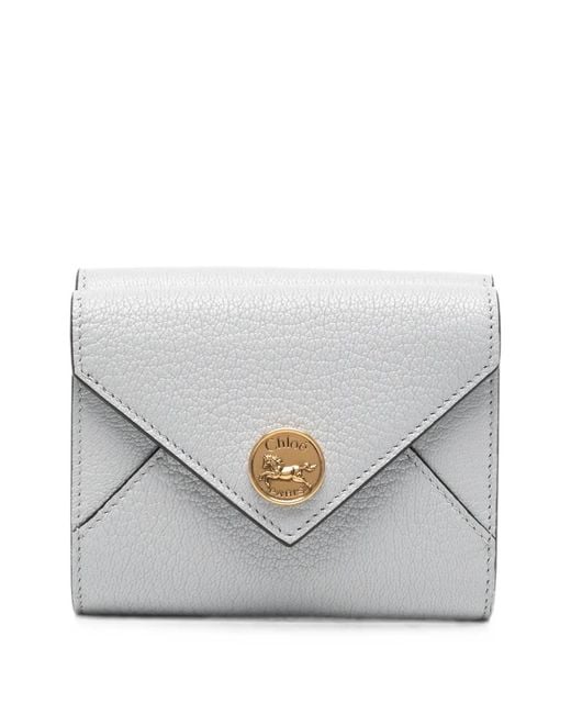 Chloé Gray Small Logo-Plaque Trifold Wallet