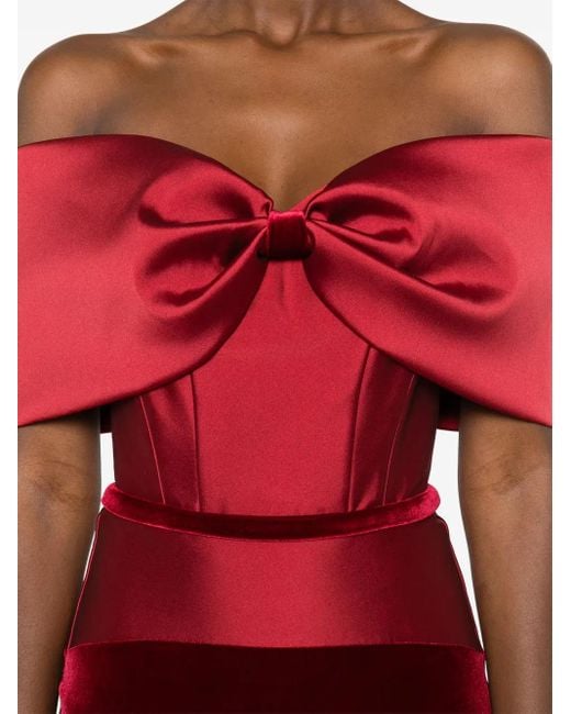 Cristallini Red Off-Shoulder Taffeta Gown