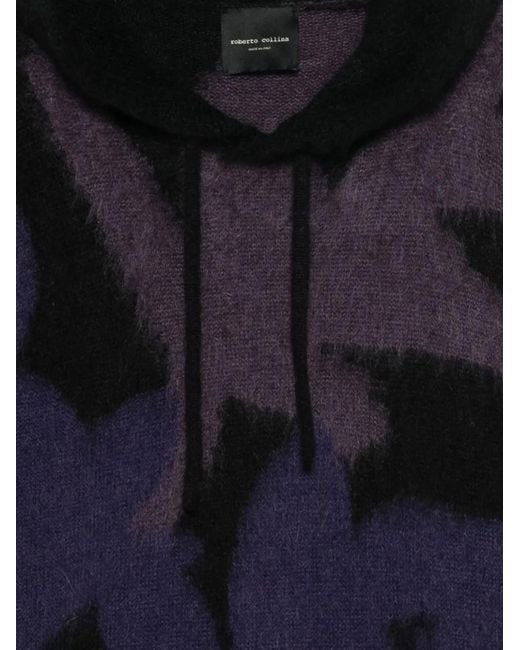 Roberto Collina Blue Patterned Hoodie for men