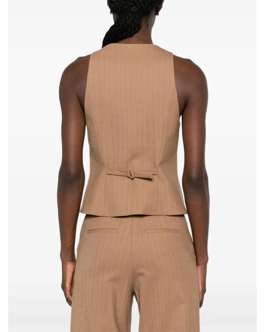 Maje Brown Striped Button-Fastening Waistcoat