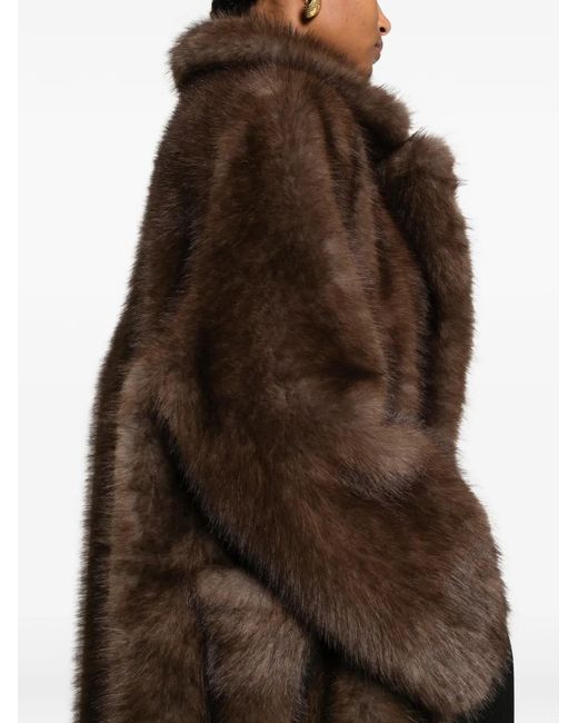 VALENTINI 1972 Brown Faux-Fur Notched-Lapels Coat