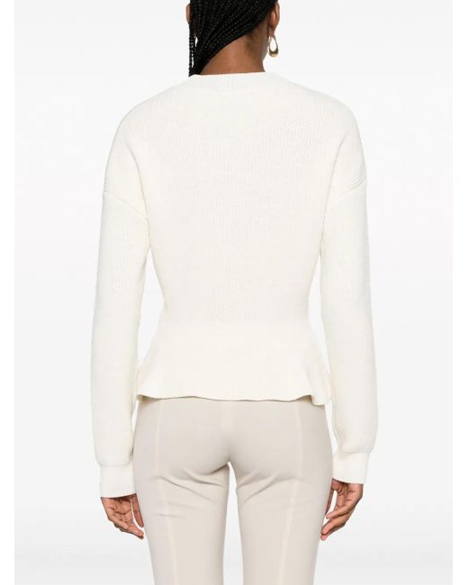 Chloé White Peplum-Hem Ribbed-Knit Jumper