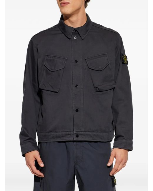 Stone Island Blue Logo-Patch Button-Up Jacket for men