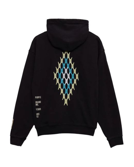 Purple Brand Black Artifact Diamond-Pattern Hoodie for men