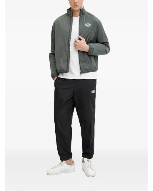 EA7 Gray Logo-Patch Zip-Up Jacket for men