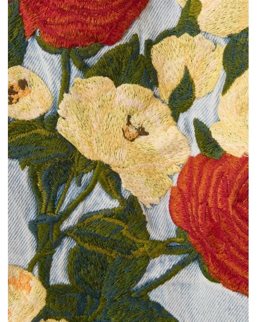 LaDoubleJ Blue The Barrel Floral-Embroidered Jeans