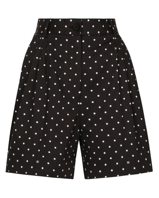 Dolce & Gabbana Black Klassische Shorts mit Polka Dots