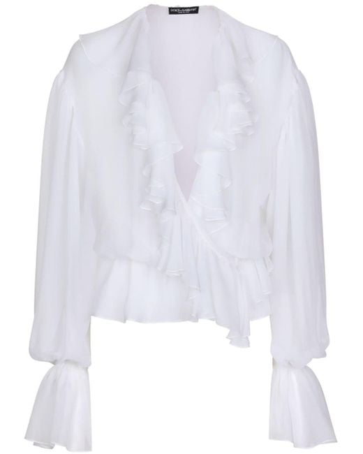 Blouse crop en soie à volants Dolce & Gabbana en coloris White