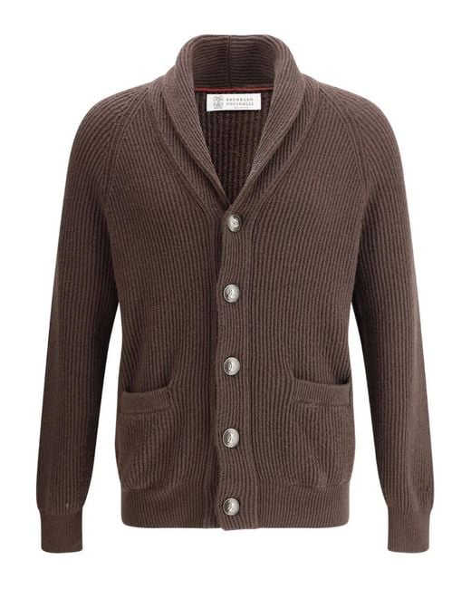Brunello Cucinelli Brown Ribbed Cardigan for men
