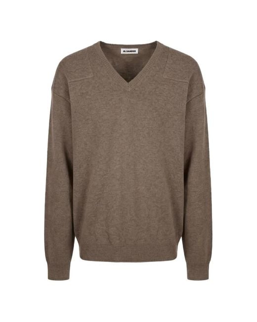 Jil Sander Brown V-Neck Knitted Sweater for men
