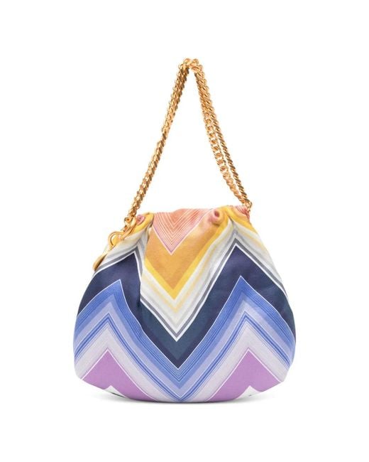 Missoni Blue Wave Silk Drawstring Chain Tote Bag