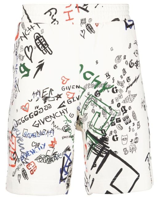Givenchy White Graffiti-print Track Shorts for men
