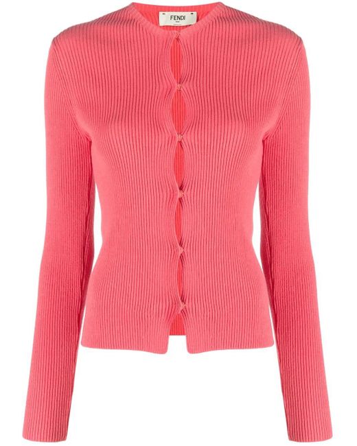 Fendi Pink Ribbed-knit Cotton-blend Cardigan