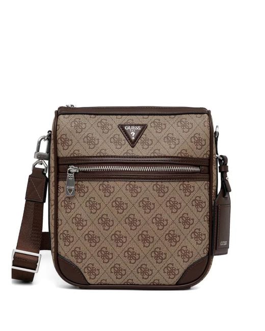 Guess Brown Milano Monogram-Print Crossbody Bag for men