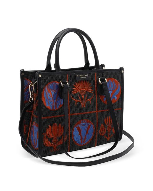 MY BEST BAG Black Small Atena Liberty Embroidered Tote Bag
