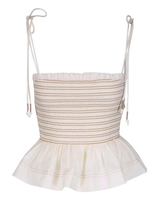 Veronica Beard Smocked Ruffled Top White