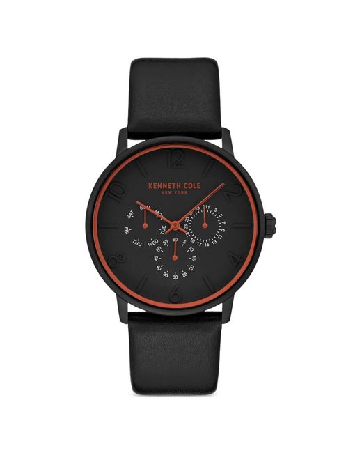Kenneth Cole Black Montre En Cuir À Bride Multifonction Mm for men