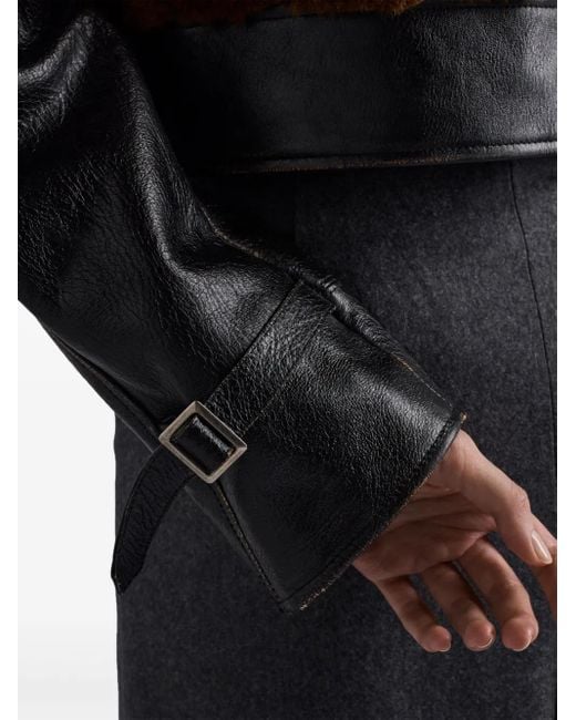 Prada Brown Lederjacke Mit Shearling-Einsatz