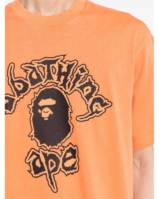 A Bathing Ape Orange Logo-print Cotton T-shirt for men
