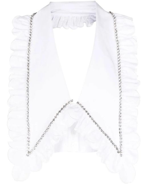 Area White Crystal-Embellished Cropped Top