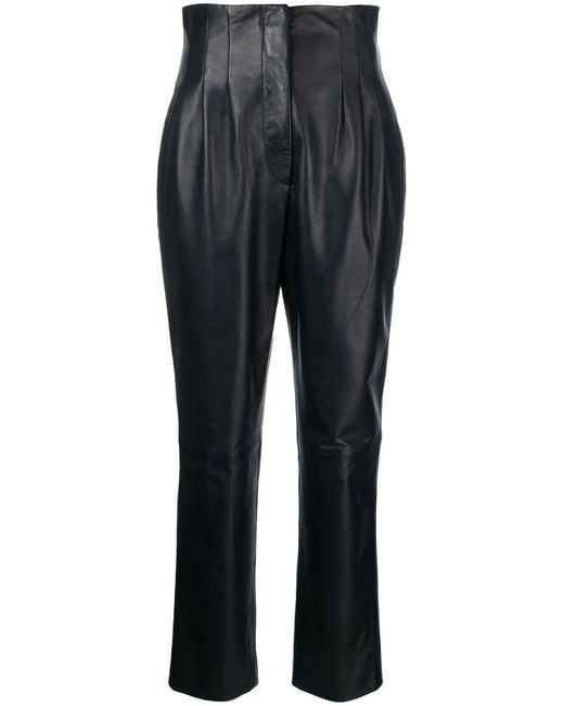 Alberta Ferretti Blue Straight-Leg Leather Trousers