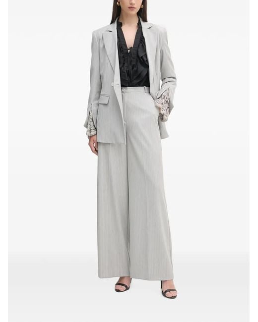 Haveone Gray Pinstripe-Pattern Double-Breasted Blazer