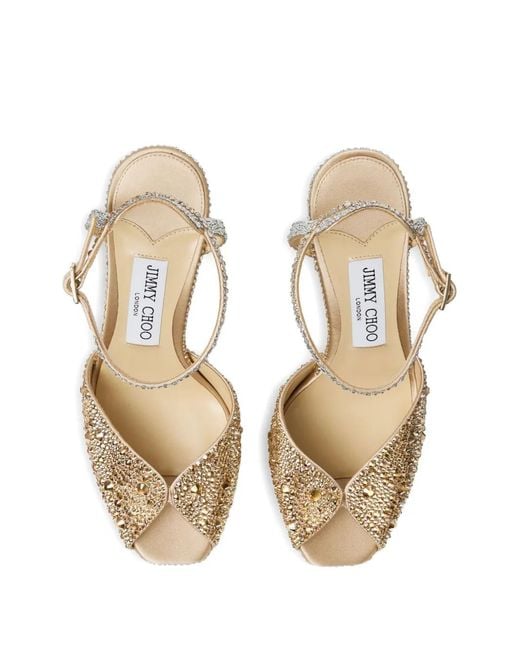 Jimmy Choo White Sacaria 120 Crystal Platform Sandals