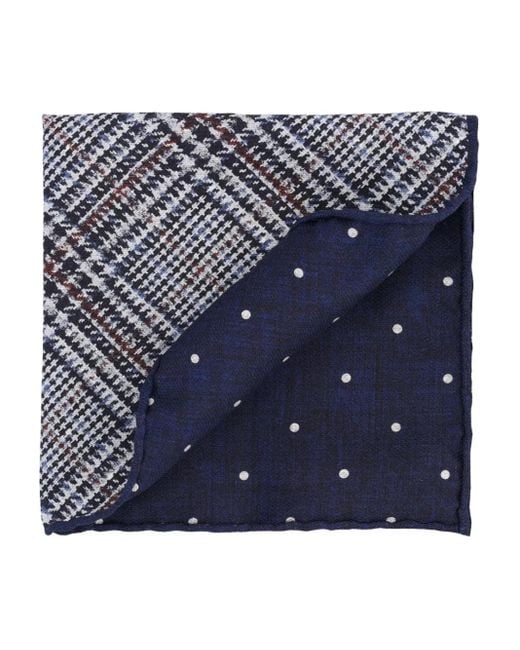 Brunello Cucinelli Blue Prince Wales Motif Pocket Square for men