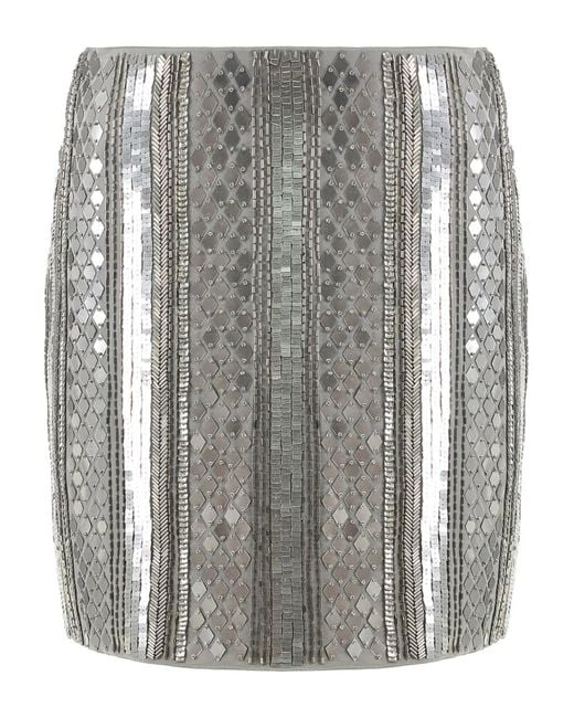 Alberta Ferretti Gray Beaded-Embellishment Mini Skirt