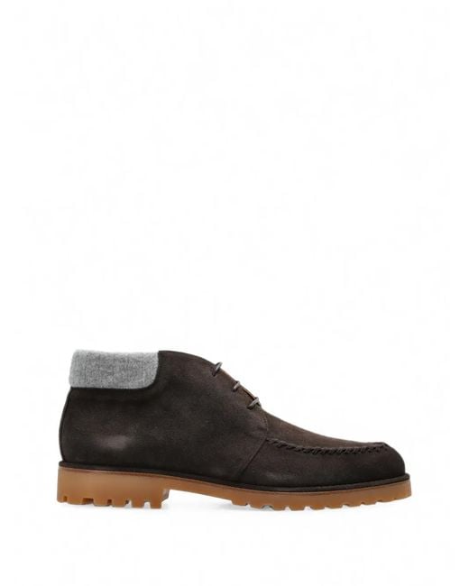 Eleventy Black Suede Lace-Up Ankle Boots for men