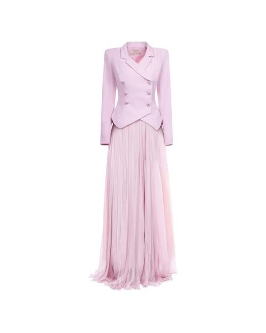 ARAFTU Pink Ensemble Blazer-Jupe Longue À Design De Basque