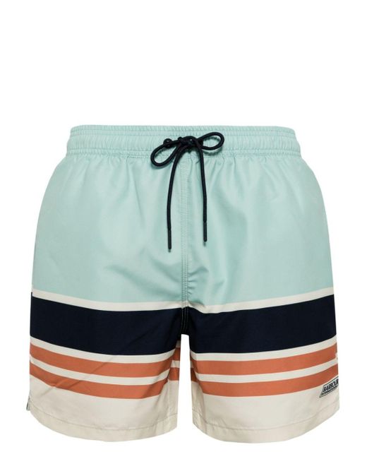 Barbour Blue Colour-block Striped Swim Shorts for men