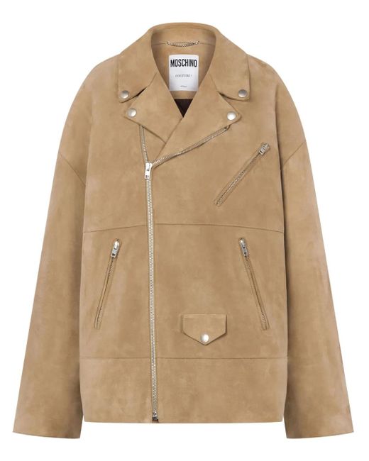 Moschino Suède Bikerjack Met Rits in het Natural