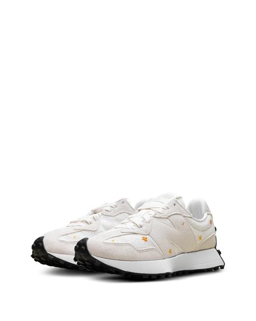 New Balance White 327 Floral-Embroidery Sneakers