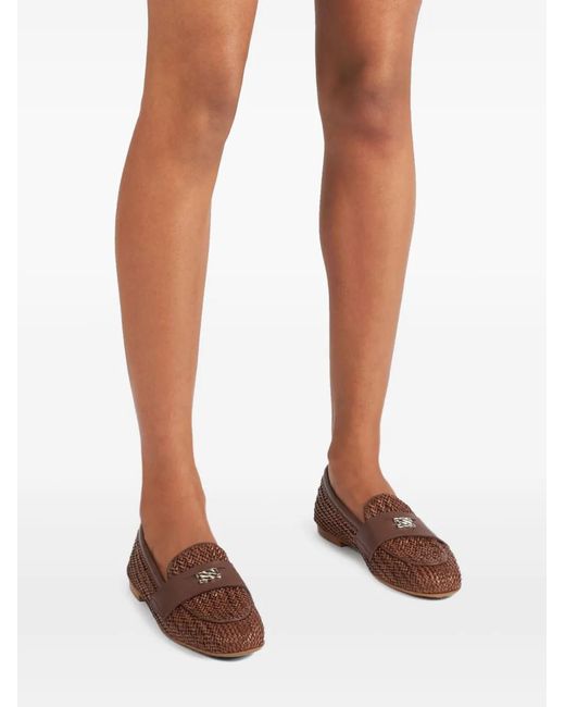 Casadei Brown Hanoi Woven-Leather Loafers