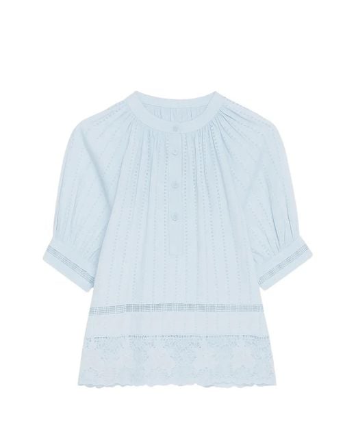 Ulla Johnson Blue Faye Puff-Sleeve Top