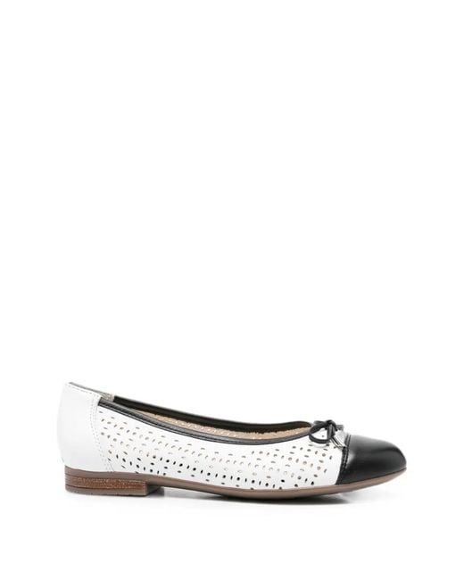 Ara White Perforated-Detail Ballet Flats