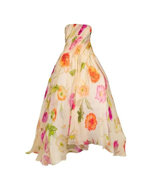Carolina Herrera White Robe Mi-Longue À Fleurs