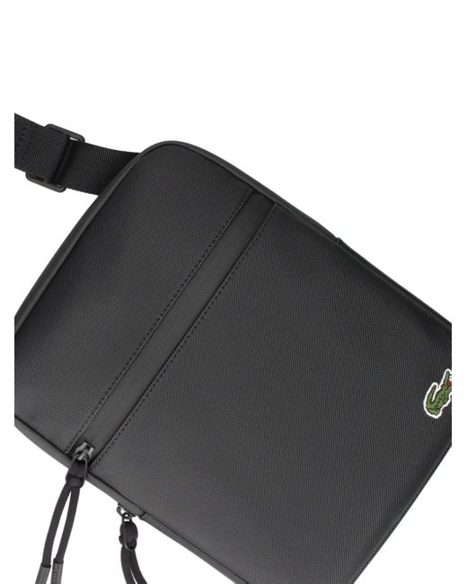 Lacoste Black Embroidered Logo Shoulder Bag for men