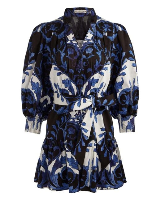 Alice + Olivia Cora Mini-Jurk Met Pofmouwen in het Blue