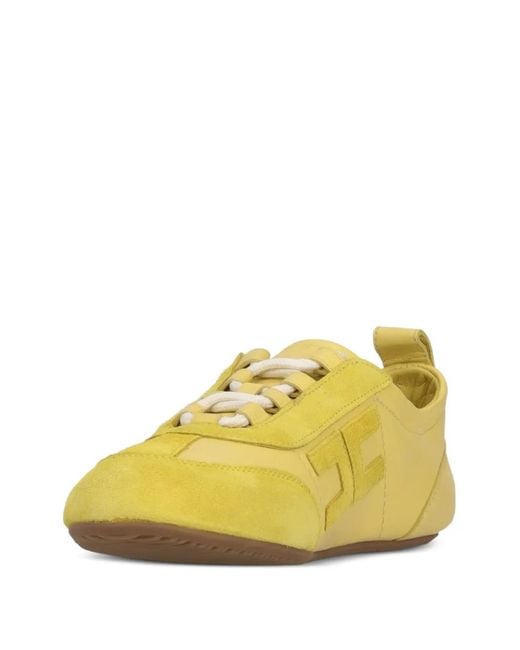 Elisabetta Franchi Yellow Logo-Patch Panelled Sneakers