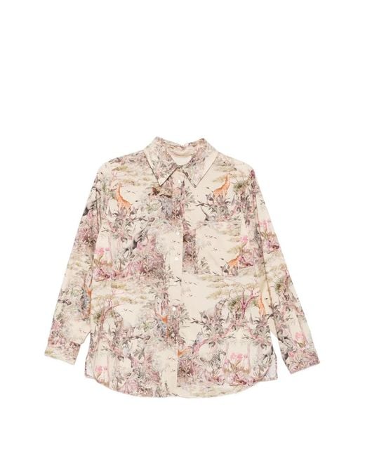 Momoní Natural Ostina Animal-Print Cotton Shirt