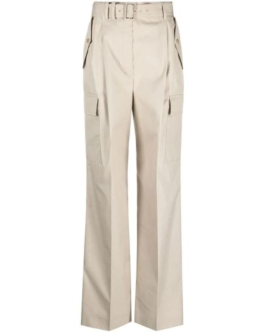 Prada Natural Belted Wide-leg Trousers