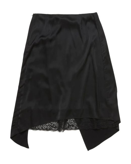 Acne Black Ruffled Lace-Trim Midi Skirt