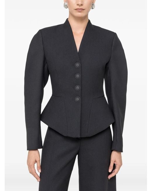Nissa Black Tailored Wool V-Neck Jacket