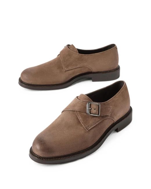 Brunello Cucinelli Brown Suede Monk Strap Derbys for men