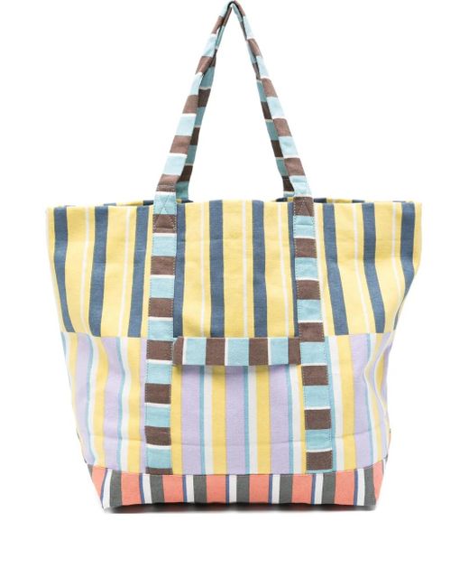 Epice Metallic Medium Striped Panelled Tote Bag