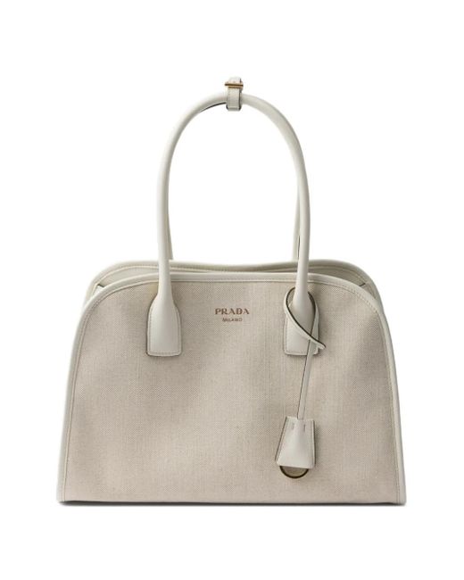 Prada Natural Mittelgroße Tote Bag Aus Leinengemisch