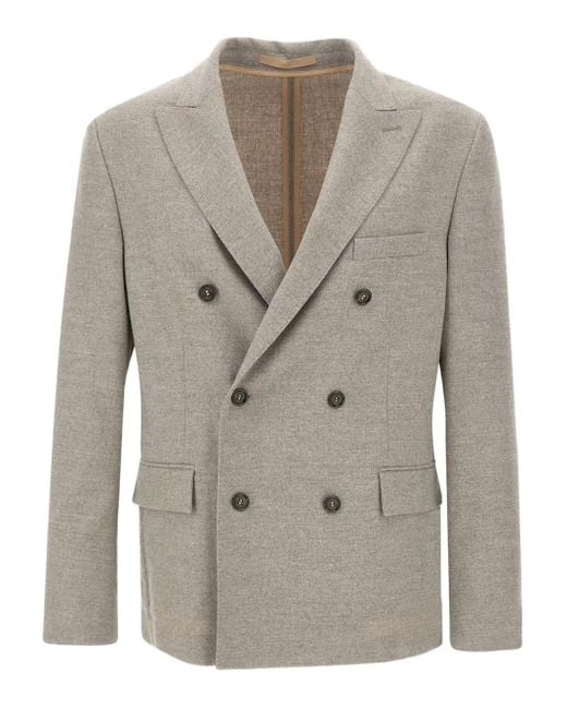 Paolo Pecora Gray Double-Breasted Peak-Lapel Blazer for men